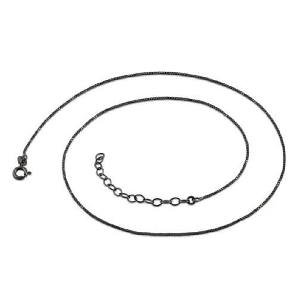 Black Rhodium Sterling Silver 16" Box Chain 0.8MM with Extension